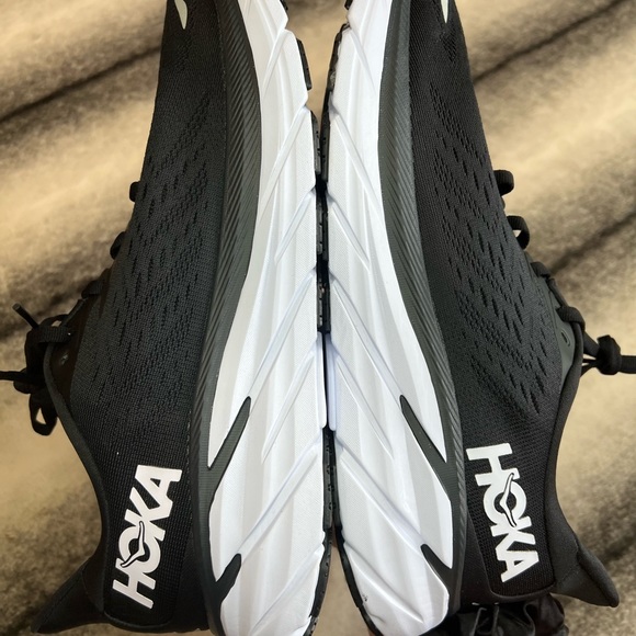 Hoka One One Clifton 8 Black White Athletic Running Sneakers - Picture 5 of 8